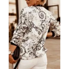Casual Long Sleeve Printed Cropped Jacket
