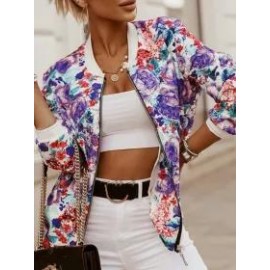 Casual Long Sleeve Printed Cropped Jacket