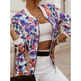 Casual Long Sleeve Printed Cropped Jacket