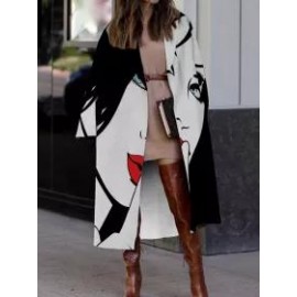 Loose Casual Abstract Print Wool Lapel Long Sleeve Coat