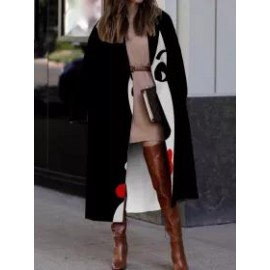 Loose Casual Abstract Print Wool Lapel Long Sleeve Coat