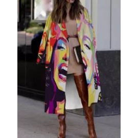 Loose Casual Abstract Print Wool Lapel Long Sleeve Coat