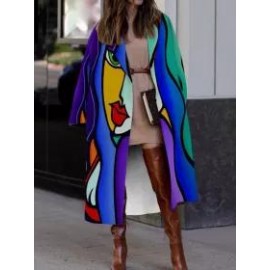 Loose Casual Abstract Print Wool Lapel Long Sleeve Coat