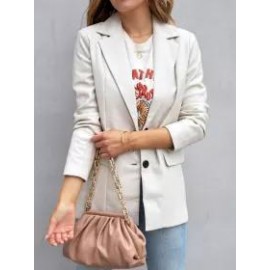 Casual Solid Lapel Pocket Long Sleeve Leather Blazer