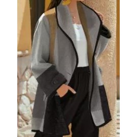 Plaid Casual Double-pocket Woolen Long Sleeves Coat