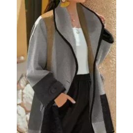 Plaid Casual Double-pocket Woolen Long Sleeves Coat