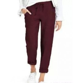 Casual Drawstring High Waist Pocket Loose Cotton And Linen Pants