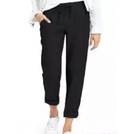 Casual Drawstring High Waist Pocket Loose Cotton And Linen Pants