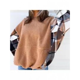 Women Plaid Patchwork Polar Fleece Sweatshirt