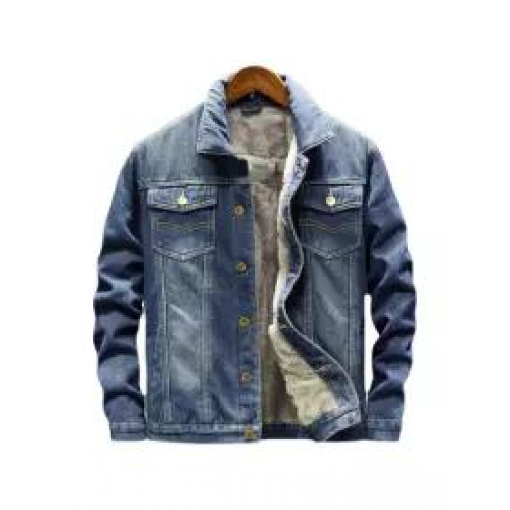 Men's Winter Fleece Thickened Warm Denim Jacket