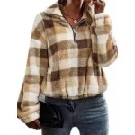 Polo Collar Casual Loose Plush Panel Zip Coat