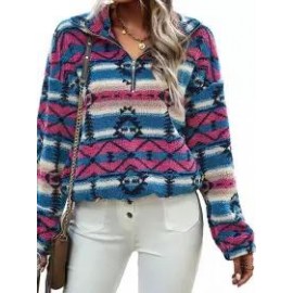 Polo Collar Casual Loose Plush Panel Zip Coat