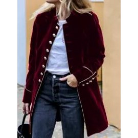 Casual Button Velvet Thermal V-Neck Long Sleeve Coat