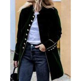 Casual Button Velvet Thermal V-Neck Long Sleeve Coat