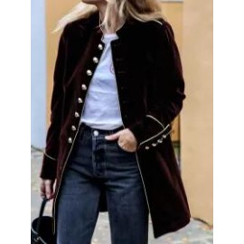 Casual Button Velvet Thermal V-Neck Long Sleeve Coat