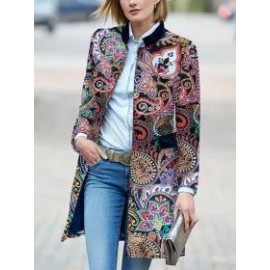 Fashion Floral Pattern Long Sleeve Coat
