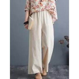 Literature And Art Retro Cotton And Linen Wide-Leg Pants